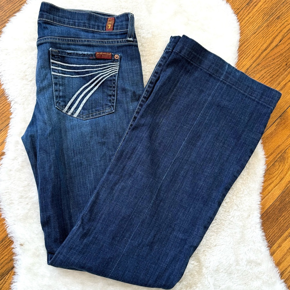 7 For All Mankind Dojo Dark Light Wash  Jeans Bootcut Flare Sz 30